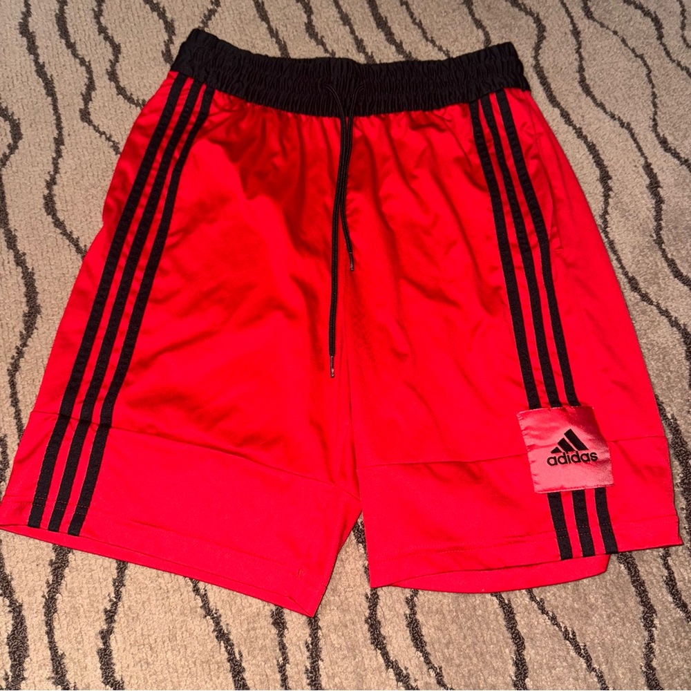 Adidas Scarlet Sports Shorts with Black Stripes